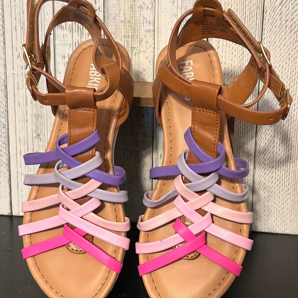 Just fab multi colored Sandals pink, purple girls size 2 euc